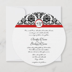 Invitation Noir et blanc Victorian Damask Red Trim Mariage