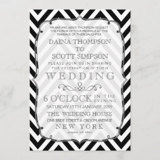 Invitation noir et blanc vintage de mariage de