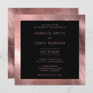 Invitation Noir et Faux Rose Gold Foil Mariage moderne