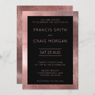 Invitation Noir et Faux Rose Gold Foil Mariage moderne