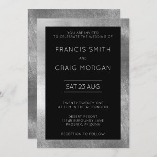 Invitation Noir et Faux Silver Foil Mariage moderne