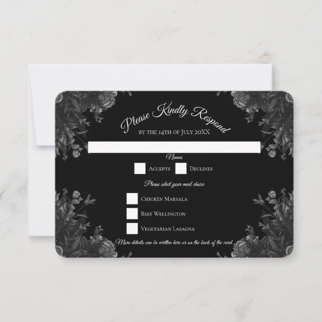 Invitation Noir et gris Rose Mariage gothique RSVP Réponse (Devant)