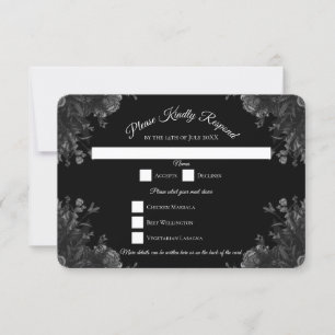 Invitation Noir et gris Rose Mariage gothique RSVP Réponse