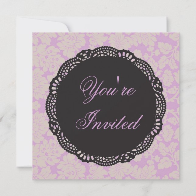 Invitation Noir et Lilac Damask (Devant)