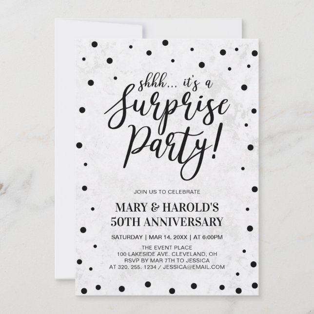 Invitation Noir et marbre | 50e anniversaire du Mariage surpr (Devant)