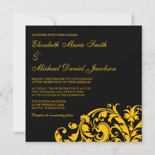 Invitation Noir et mariage de remous de Flourish d'or