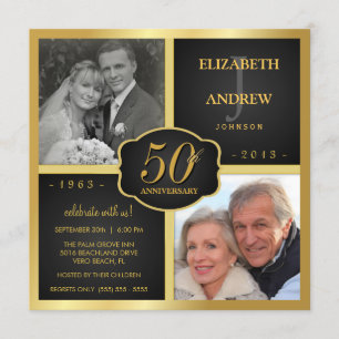 Invitation Noir et Or 50e Anniversaire de Mariage