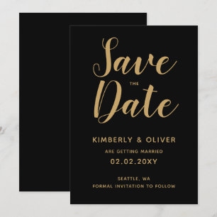 Invitation Noir et or Calligraphie mariage Enregistrer la dat