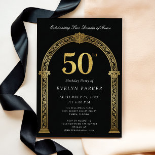Invitation Noir et Or Cinq Décennies de Grâce 50e Anniversair