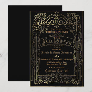 Invitation Noir et Or Décoration de Halloween Vintage Victori