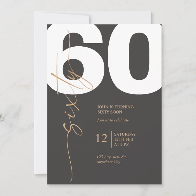 Invitation Noir et Or Élégant 60e Anniversaire (Devant)
