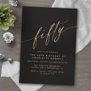 Invitation Noir et or   Modern Sleek Glam 50e anniversaire