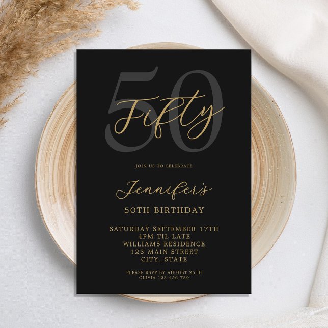 Invitation Noir et or moderne Elégant 50e anniversaire (Créateur téléchargé)