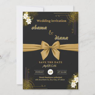 Invitation Noir et or Moderne Elégant Mariage Célébration