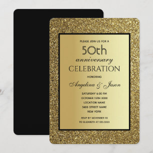 Invitation Noir et Or Paillettes Mariage 50e Anniversaire
