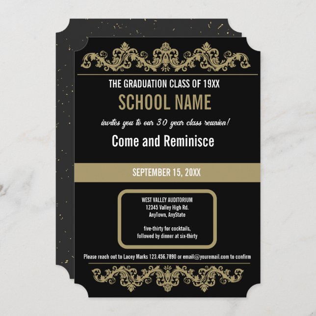 Invitation Noir et or | Réunion scolaire (Devant / Derrière)