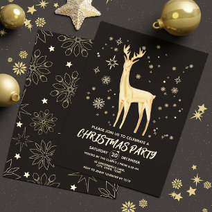 Invitation Noir et or simple moderne élégant Deer Xmas