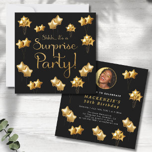 Invitation Noir Et Or Surprise N'Importe Quel Âge Fête D'Anni