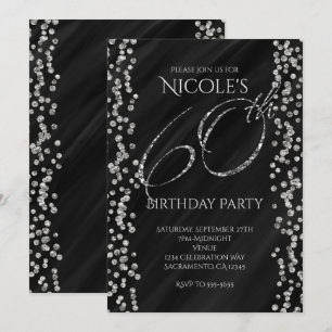 Invitation Noir et paillettes argentées fausses 60 60e annive