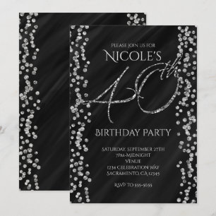 Invitation Noir et paillettes argentées Faux Glam 40 40e anni