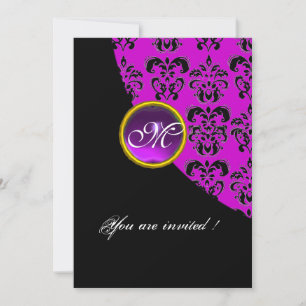 Invitation NOIR ET POURPRE DAMAS À MONOGRAMME, améthyste