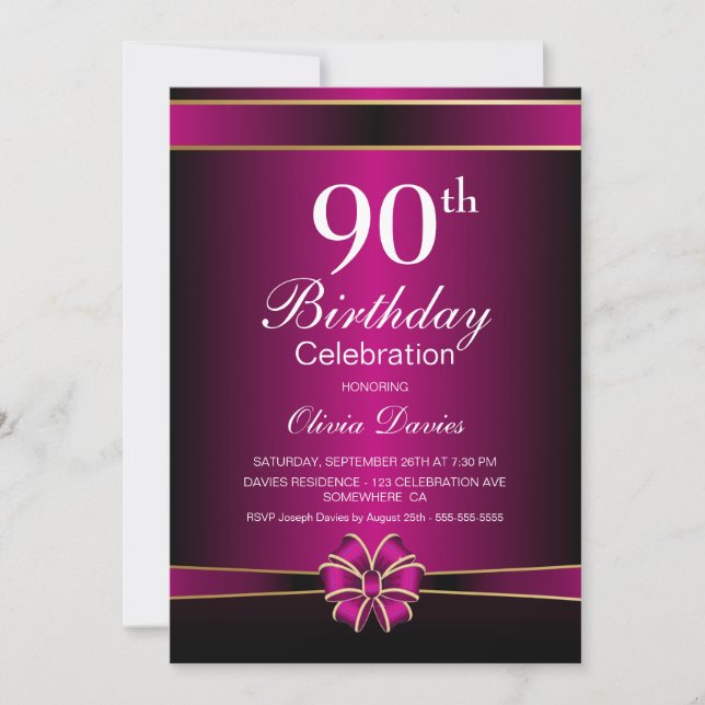 Invitation Noir et rose 90e anniversaire (Devant)