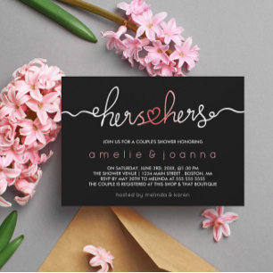 Invitation Noir et rose   Hers & Hers Couple's Shower