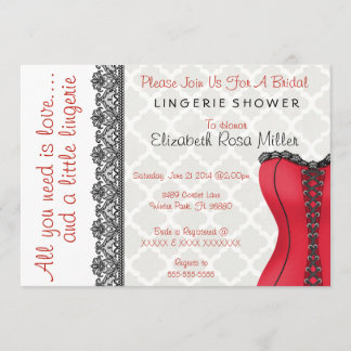 Invitation noir et rouge de Fête de la mariée de