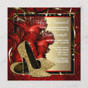 Invitation Noir et rouge et or talons hauts fête d'anniversai