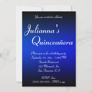 Invitation Noir et Saphir Bleu Ombré Quinceañera Anniversaire