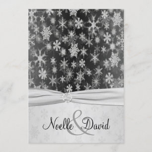 Invitation Noir, flocons de neige argentés épousant