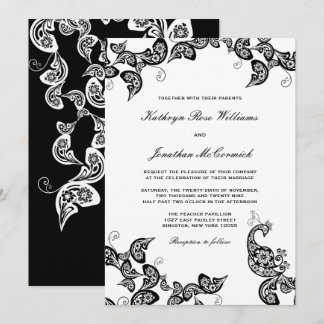 Invitation noir floral chic vintage de mariage de