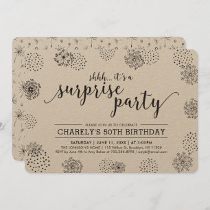 Invitation Noir   Floral Surprise moderne 50e fête d'annivers