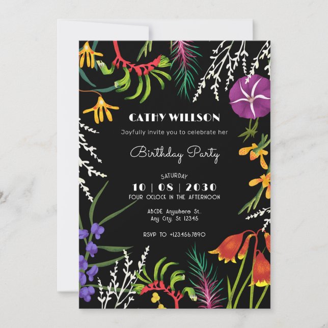 Invitation Noir floral tropical Nature  (Devant)
