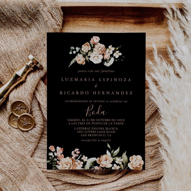 Invitation Noir Forme Royal Floral Espagnol Boda Mariage (Créateur téléchargé)