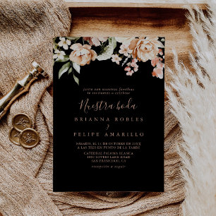 Invitation Noir Forme Royal Floral Nuestra Boda Mariage