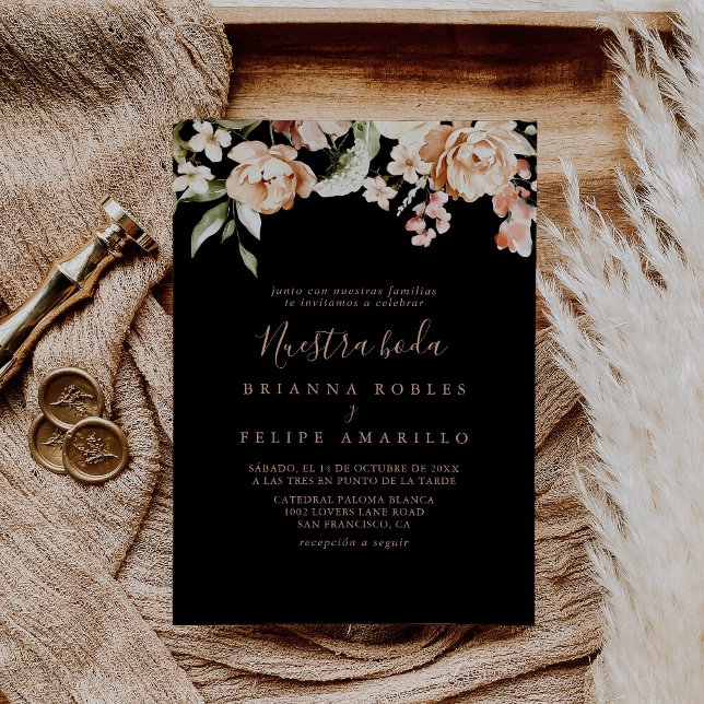 Invitation Noir Forme Royal Floral Nuestra Boda Mariage (Créateur téléchargé)