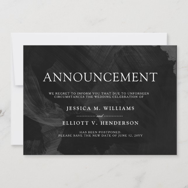 Invitation Noir formel de message d'ajournement de mariage (Devant)