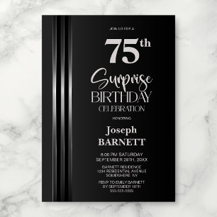 Invitation Noir Gris à Rayures Argentées 75e Surprise Anniver