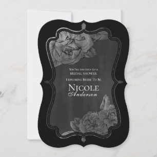 Invitation Noir Gris Argent Glamour Vintage Floral Mariage