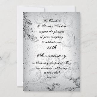 Invitation Noir gris défilement 25ème anniversaire de mariage