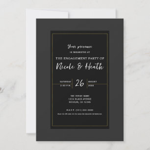 Invitation Noir Gris Or Moderne Minimal Élégant Fiançailles