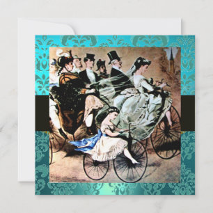 INVITATION NOIR JAUNE BICYCLE BLEU MARIAGE DAMASK MONOGRAM