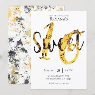Invitation Noir Jaune Or Moderne Fête d'anniversaire Sweet 16