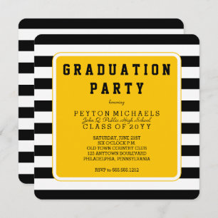 Invitation Noir Jaune Sporty Striped Graduation Party