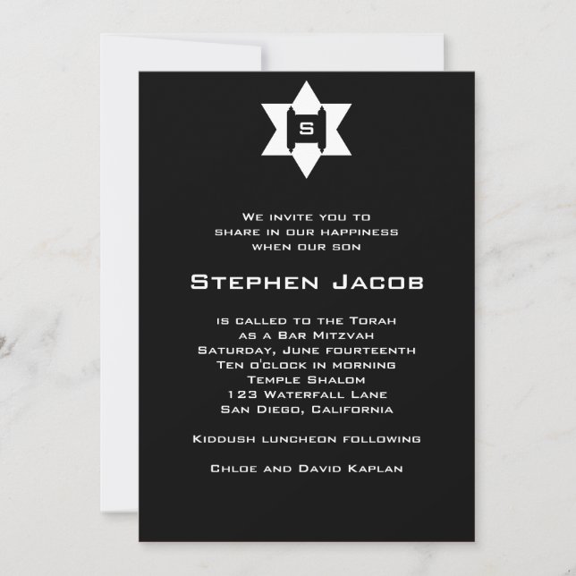 Invitation Noir juif d'étoile de Torah d'invitation de (Devant)