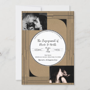 Invitation Noir Kraft Lignes Modernes Minimalistes Engagement