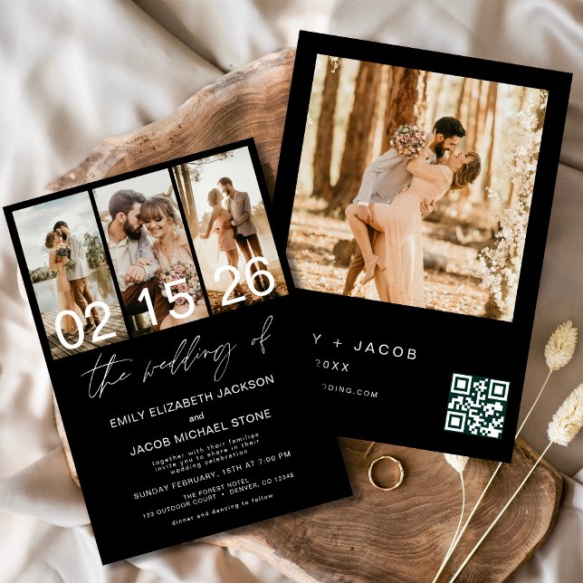 Invitation Noir Le Mariage de la Photo QR code Elegant (Créateur téléchargé)