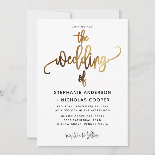 Invitation Noir Lovely Script Typographie Mariage Or (Devant)