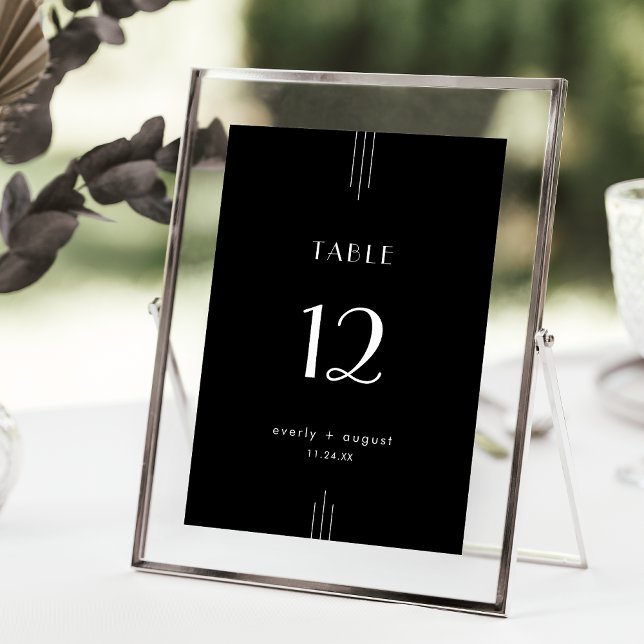 Invitation Noir Mariage de table TOUT à fait moderne Art Déco (EVERLY Modern Art Deco Black Wedding Table Numbers)